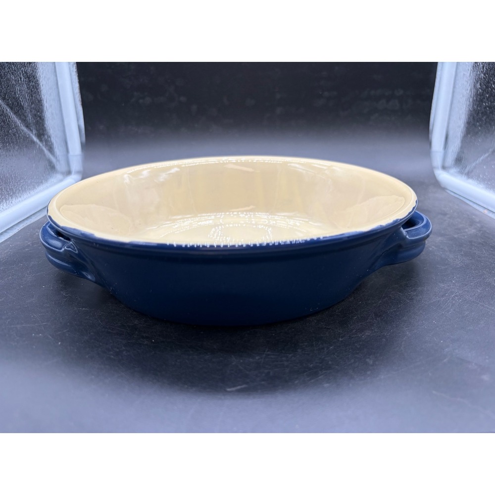 Ceramiche Alfa Italy Blue Stoneware Round Casserole Dish Baker Handles 8.5in